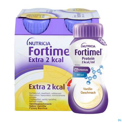 Sie sehen eine Packung Fortimel/protein 200ml 2kcal Vanille 24st, Produktbild: 08 Fortimel/protein 200ml 2kcal Vanille 24st, A-Nr.: 5833383 - 08