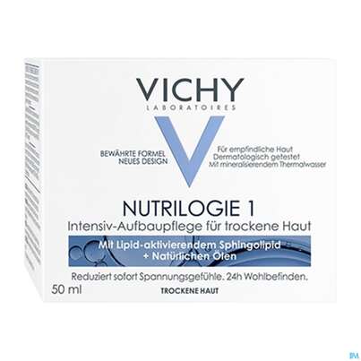 Sie sehen eine Packung Vichy Nutrilogie 1 Aufbaucreme Trockene Haut Dp 100ml, Produktbild: 03 Vichy Nutrilogie 1 Aufbaucreme Trockene Haut Dp 100ml, A-Nr.: 4379611 - 03