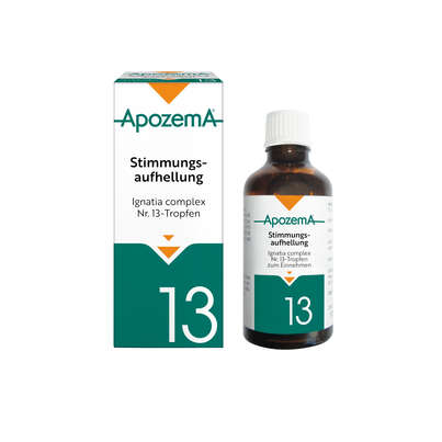 Sie sehen eine Packung Apozema® Nr. 13 Stimmungsaufhellungs-Tropfen, Produktbild: 01 Apozema® Nr. 13 Stimmungsaufhellungs-Tropfen, A-Nr.: 0952999 - 01