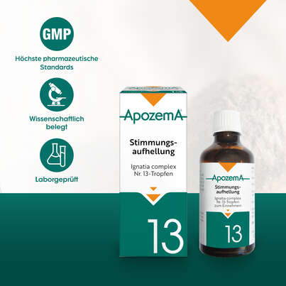 Sie sehen eine Packung Apozema® Nr. 13 Stimmungsaufhellungs-Tropfen, Produktbild: 04 Apozema® Nr. 13 Stimmungsaufhellungs-Tropfen, A-Nr.: 0952999 - 04