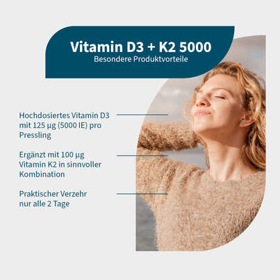 Sie sehen eine Packung NatuGena Vitamin D3 + K2 5000, Produktbild: 02 NatuGena Vitamin D3 + K2 5000, A-Nr.: 6147833 - 02