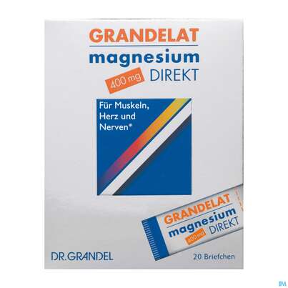 Sie sehen eine Packung Magnesium Grandelat Direkt 400mg Briefchen Nr.3038 20st, Produktbild: 01 Magnesium Grandelat Direkt 400mg Briefchen Nr.3038 20st, A-Nr.: 3093686 - 01