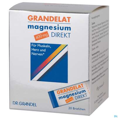 Sie sehen eine Packung Magnesium Grandelat Direkt 400mg Briefchen Nr.3038 20st, Produktbild: 03 Magnesium Grandelat Direkt 400mg Briefchen Nr.3038 20st, A-Nr.: 3093686 - 03