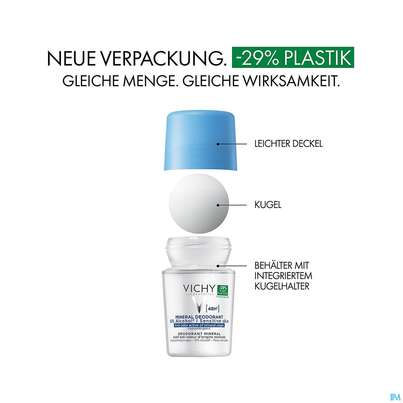 Sie sehen eine Packung Vichy Deo/roll-on Mineral 48h 50ml, Produktbild: 11 Vichy Deo/roll-on Mineral 48h 50ml, A-Nr.: 4759503 - 11