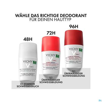 Sie sehen eine Packung Vichy Deo/roll-on Sensitive Anti-transpirant 48h 50ml, Produktbild: 10 Vichy Deo/roll-on Sensitive Anti-transpirant 48h 50ml, A-Nr.: 3724359 - 10