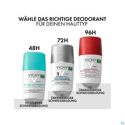Sie sehen eine Packung Vichy Deo/roll-on 48h 50ml, Produktbild: 10 Vichy Deo/roll-on 48h 50ml, A-Nr.: 3724419 - 10