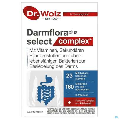 Sie sehen eine Packung Darmflora Plus Dr.wolz Select Kapseln Nr 60570 80st, Produktbild: 02 Darmflora Plus Dr.wolz Select Kapseln Nr 60570 80st, A-Nr.: 3839306 - 02