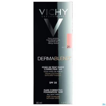 Sie sehen eine Packung Vichy Dermablend/fluid Make-up 25 Nude 30ml, Produktbild: 01 Vichy Dermablend/fluid Make-up 25 Nude 30ml, A-Nr.: 3044624 - 01