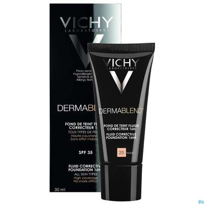 Sie sehen eine Packung Vichy Dermablend/fluid Make-up 25 Nude 30ml, Produktbild: 08 Vichy Dermablend/fluid Make-up 25 Nude 30ml, A-Nr.: 3044624 - 08