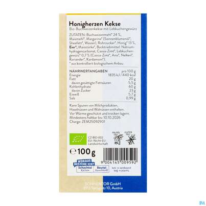 Sie sehen eine Packung Sonnentor Bio Honigherzen 00959 100g, Produktbild: 06 Sonnentor Bio Honigherzen 00959 100g, A-Nr.: 4039476 - 06