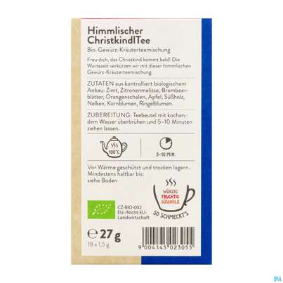 Sie sehen eine Packung Sonnentor Tee/bio Himmlischer Christkindl 02305 18st, Produktbild: 07 Sonnentor Tee/bio Himmlischer Christkindl 02305 18st, A-Nr.: 3176024 - 07