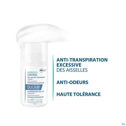 Sie sehen eine Packung Ducray Hidrosis Control Roll-on Anti-transpirant Neu 40ml, Produktbild: 12 Ducray Hidrosis Control Roll-on Anti-transpirant Neu 40ml, A-Nr.: 5724174 - 12