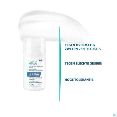 Sie sehen eine Packung Ducray Hidrosis Control Roll-on Anti-transpirant Neu 40ml, Produktbild: 20 Ducray Hidrosis Control Roll-on Anti-transpirant Neu 40ml, A-Nr.: 5724174 - 20