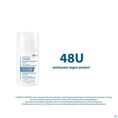 Sie sehen eine Packung Ducray Hidrosis Control Roll-on Anti-transpirant Neu 40ml, Produktbild: 22 Ducray Hidrosis Control Roll-on Anti-transpirant Neu 40ml, A-Nr.: 5724174 - 22
