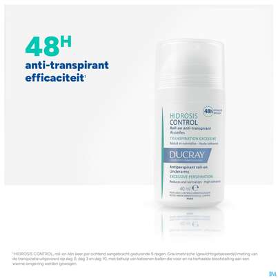 Sie sehen eine Packung Ducray Hidrosis Control Roll-on Anti-transpirant Neu 40ml, Produktbild: 27 Ducray Hidrosis Control Roll-on Anti-transpirant Neu 40ml, A-Nr.: 5724174 - 27