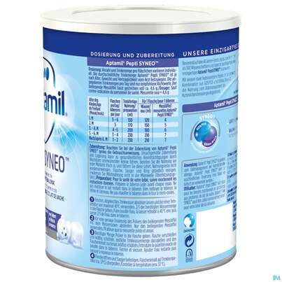 Sie sehen eine Packung Aptamil Spezialnahrung Pepti Syneo 400g, Produktbild: 08 Aptamil Spezialnahrung Pepti Syneo 400g, A-Nr.: 5133711 - 08