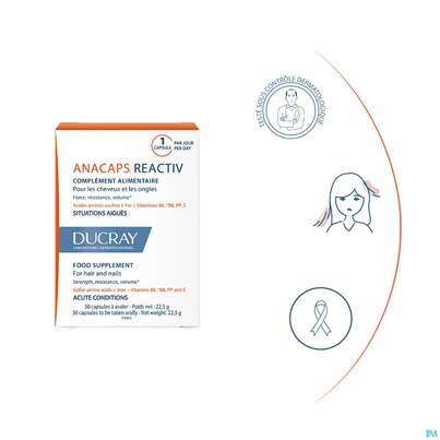 Sie sehen eine Packung Ducray Anacaps F.d.haar Haarausfall Reactiv/neu 30st, Produktbild: 08 Ducray Anacaps F.d.haar Haarausfall Reactiv/neu 30st, A-Nr.: 5684598 - 08