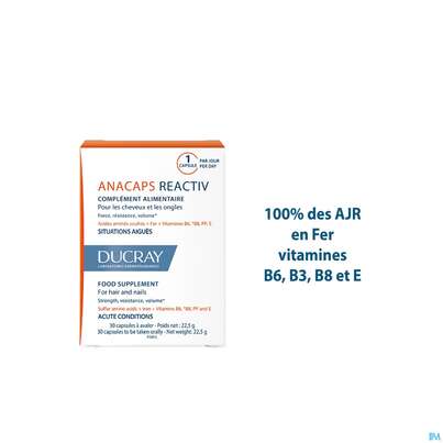 Sie sehen eine Packung Ducray Anacaps F.d.haar Haarausfall Reactiv/neu 30st, Produktbild: 10 Ducray Anacaps F.d.haar Haarausfall Reactiv/neu 30st, A-Nr.: 5684598 - 10