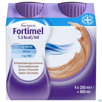 Sie sehen eine Packung Fortimel 1.5kcal 200ml Schoko 4st, Produktbild: 02 Fortimel 1.5kcal 200ml Schoko 4st, A-Nr.: 3237553 - 02