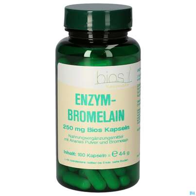 Sie sehen eine Packung Bios Enzym-bromelain 250mg 100 Kapseln, Produktbild: 01 Bios Enzym-bromelain 250mg 100 Kapseln, A-Nr.: 4070167 - 01