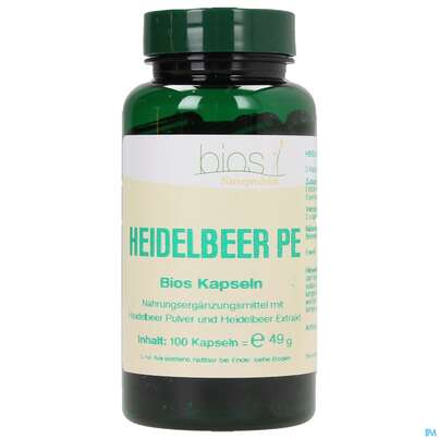 Sie sehen eine Packung Bios Heidelbeer Pulver-extrakt 100 Kapseln, Produktbild: 01 Bios Heidelbeer Pulver-extrakt 100 Kapseln, A-Nr.: 3891531 - 01