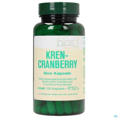 Sie sehen eine Packung Bios Kren-cranberry 100 Kapseln, Produktbild: 01 Bios Kren-cranberry 100 Kapseln, A-Nr.: 4185769 - 01