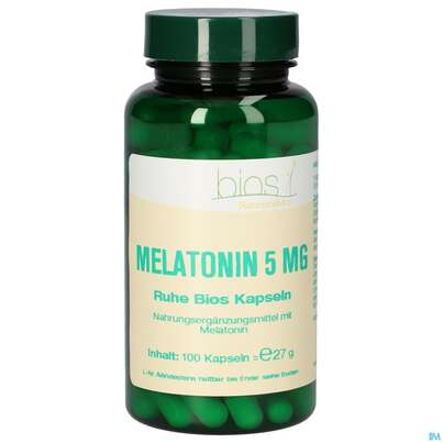 Sie sehen eine Packung Bios Melatonin Ruhe 5mg 100 Kapseln, Produktbild: 01 Bios Melatonin Ruhe 5mg 100 Kapseln, A-Nr.: 4247051 - 01