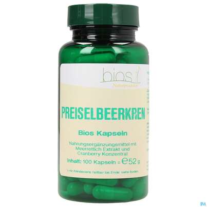 Sie sehen eine Packung Bios Preiselbeerkren 100 Kapseln, Produktbild: 01 Bios Preiselbeerkren 100 Kapseln, A-Nr.: 4185806 - 01