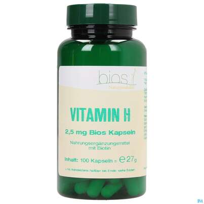 Sie sehen eine Packung Bios Vitamin H 2,5mg 100 Kapseln, Produktbild: 01 Bios Vitamin H 2,5mg 100 Kapseln, A-Nr.: 4016268 - 01