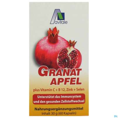 Sie sehen eine Packung Granatapfel Kapseln 500mg 60st, Produktbild: 01 Granatapfel Kapseln 500mg 60st, A-Nr.: 4007967 - 01