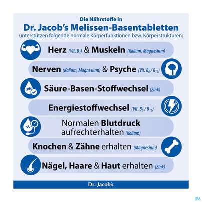 Sie sehen eine Packung Melissen Basen Tabl Dr.jacobs 250st, Produktbild: 06 Melissen Basen Tabl Dr.jacobs 250st, A-Nr.: 3476826 - 06