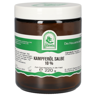 Sie sehen eine Packung KAMPFEROEL SALBE 10% 220 G, Produktbild: 01 KAMPFEROEL SALBE 10% 220 G, A-Nr.: 5340108 - 01