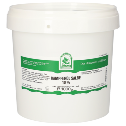 Sie sehen eine Packung KAMPFEROEL SALBE 10% 1000 G, Produktbild: 01 KAMPFEROEL SALBE 10% 1000 G, A-Nr.: 5340114 - 01