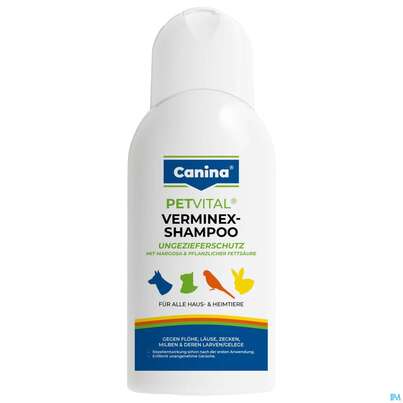 Sie sehen eine Packung Veterinaerprodukte Petvital Shampoo Verminex Hund/katze 250ml, Produktbild: 02 Veterinaerprodukte Petvital Shampoo Verminex Hund/katze 250ml, A-Nr.: 3239598 - 02