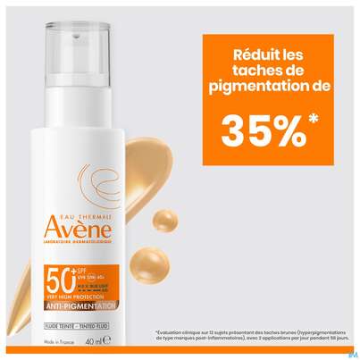 Sie sehen eine Packung Sonnenprodukte Avene Anti/pigmentation Fluid Spf50+ 40ml, Produktbild: 15 Sonnenprodukte Avene Anti/pigmentation Fluid Spf50+ 40ml, A-Nr.: 5899181 - 15