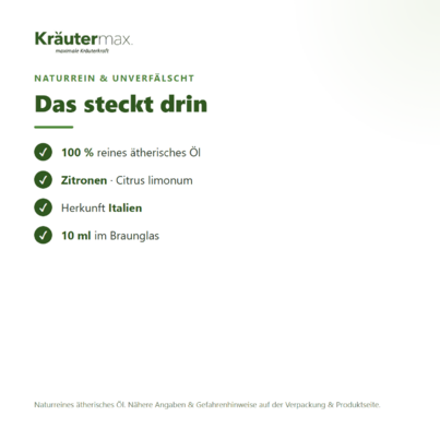 Sie sehen eine Packung Zitronen Öl 10 ml, Produktbild: 03 Zitronen Öl 10 ml, A-Nr.: 4318880 - 03