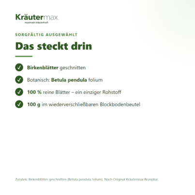 Sie sehen eine Packung Birkenblätter Tee 100 g, Produktbild: 03 Birkenblätter Tee 100 g, A-Nr.: 6017177 - 03