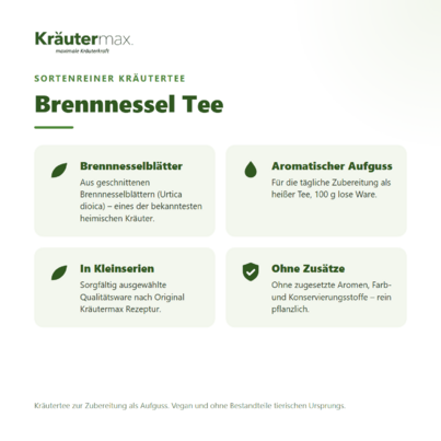 Sie sehen eine Packung Brennnessel Tee 100 g, Produktbild: 02 Brennnessel Tee 100 g, A-Nr.: 6017183 - 02