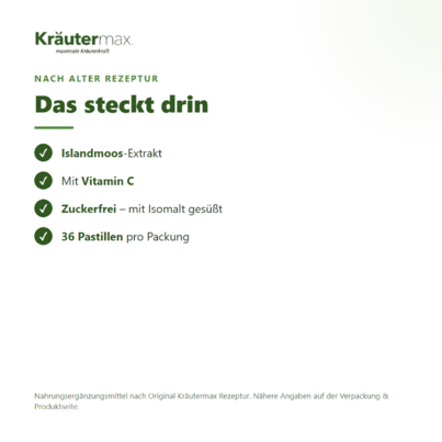 Sie sehen eine Packung Isländisch Moos Lutschtabletten 36 Stk., Produktbild: 03 Isländisch Moos Lutschtabletten 36 Stk., A-Nr.: 5673235 - 03