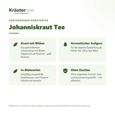 Sie sehen eine Packung Johanniskraut Tee 100 g, Produktbild: 02 Johanniskraut Tee 100 g, A-Nr.: 4022116 - 02