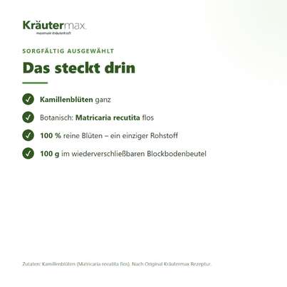 Sie sehen eine Packung Kamillenblüten Tee 100 g, Produktbild: 03 Kamillenblüten Tee 100 g, A-Nr.: 4608589 - 03