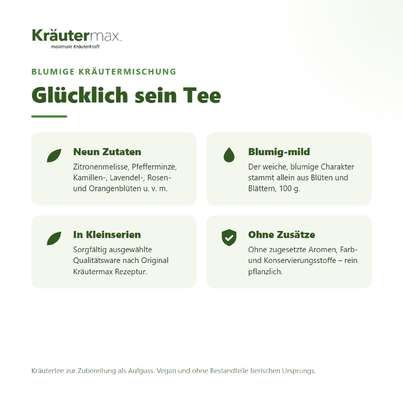 Sie sehen eine Packung Glücklich sein Tee 100 g, Produktbild: 02 Glücklich sein Tee 100 g, A-Nr.: 6017390 - 02