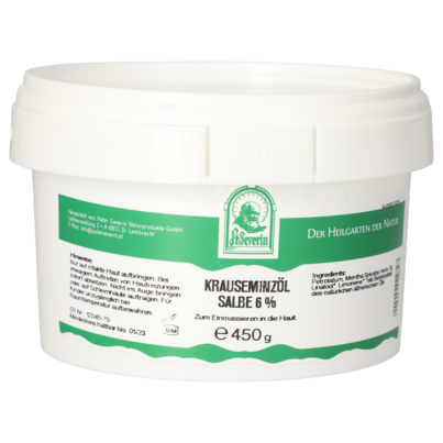 Sie sehen eine Packung KRAUSEMINZOEL SALBE 6% 450 G, Produktbild: 01 KRAUSEMINZOEL SALBE 6% 450 G, A-Nr.: 5802135 - 01