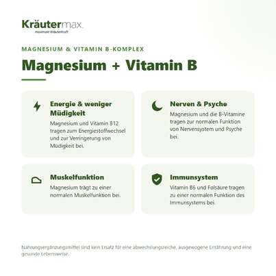 Sie sehen eine Packung Magnesium mit Vitamin B Komplex Kapseln 60 Stück, Produktbild: 02 Magnesium mit Vitamin B Komplex Kapseln 60 Stück, A-Nr.: 5746419 - 02