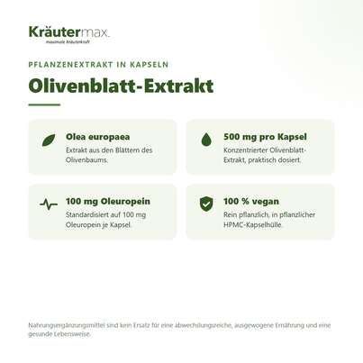 Sie sehen eine Packung Olivenblatt Extrakt Kapseln 60 Stück, Produktbild: 02 Olivenblatt Extrakt Kapseln 60 Stück, A-Nr.: 5858874 - 02