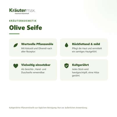Sie sehen eine Packung Olive Seife 100 g, Produktbild: 02 Olive Seife 100 g, A-Nr.: 4319359 - 02