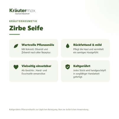 Sie sehen eine Packung Zirbe Seife 100 g, Produktbild: 02 Zirbe Seife 100 g, A-Nr.: 4760280 - 02