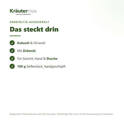 Sie sehen eine Packung Zirbe Seife 100 g, Produktbild: 03 Zirbe Seife 100 g, A-Nr.: 4760280 - 03