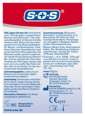 Sie sehen eine Packung SOS Lippenherpes Gel 5G, Produktbild: 02 SOS Lippenherpes Gel 5G, A-Nr.: 6147425 - 02