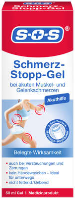 Sie sehen eine Packung SOS Schmerz-Stopp Gel 50ML, Produktbild: 01 SOS Schmerz-Stopp Gel 50ML, A-Nr.: 6142178 - 01
